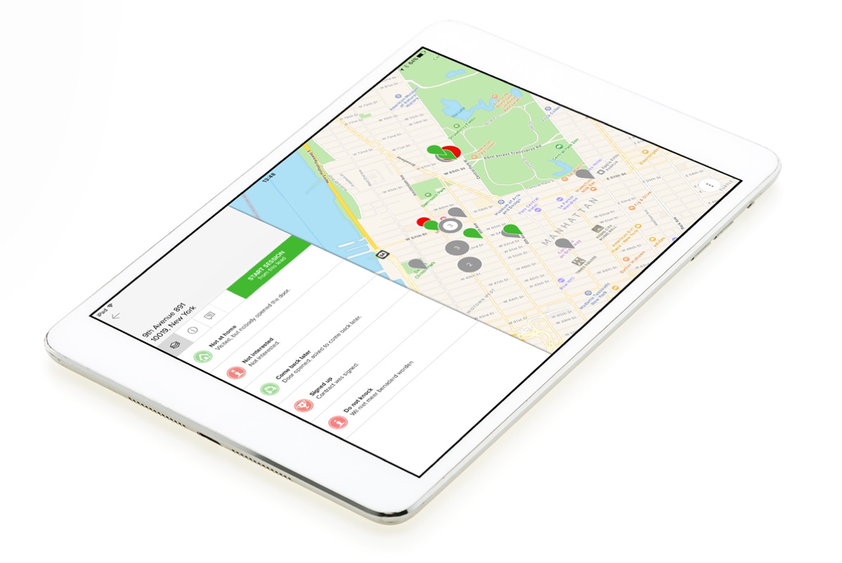 Salesboard running on an iPad with an Oxxio-branded pitch